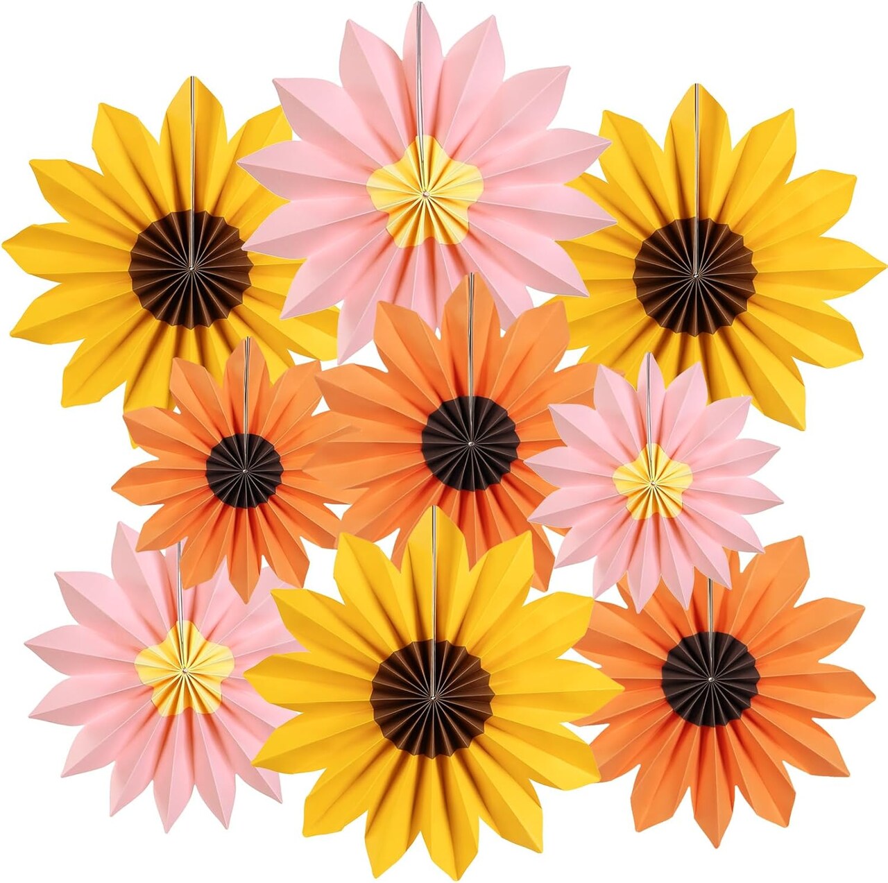 Sunflower Party Decorations Paper Fans Board Decor Summer Orange Pink Sunflower Decor Yellow Hanging Fans Flower Garland